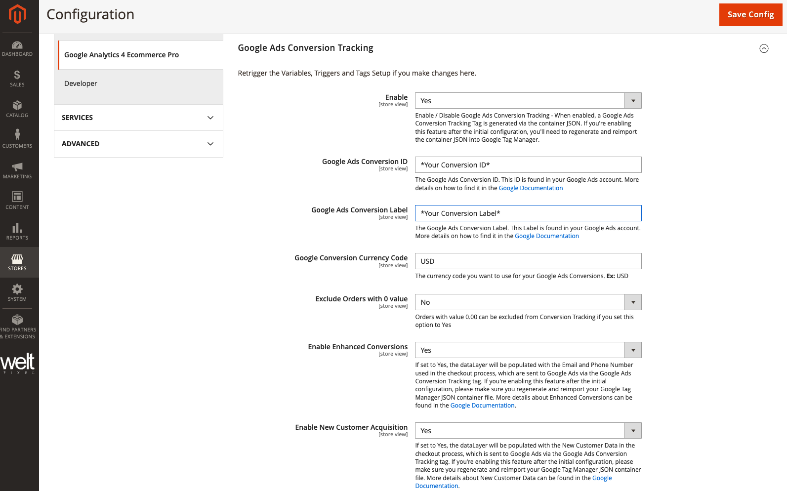 WeltPixel Magento Admin GA4 Settings