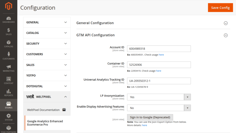 WeltPixel GTM Admin Configuration