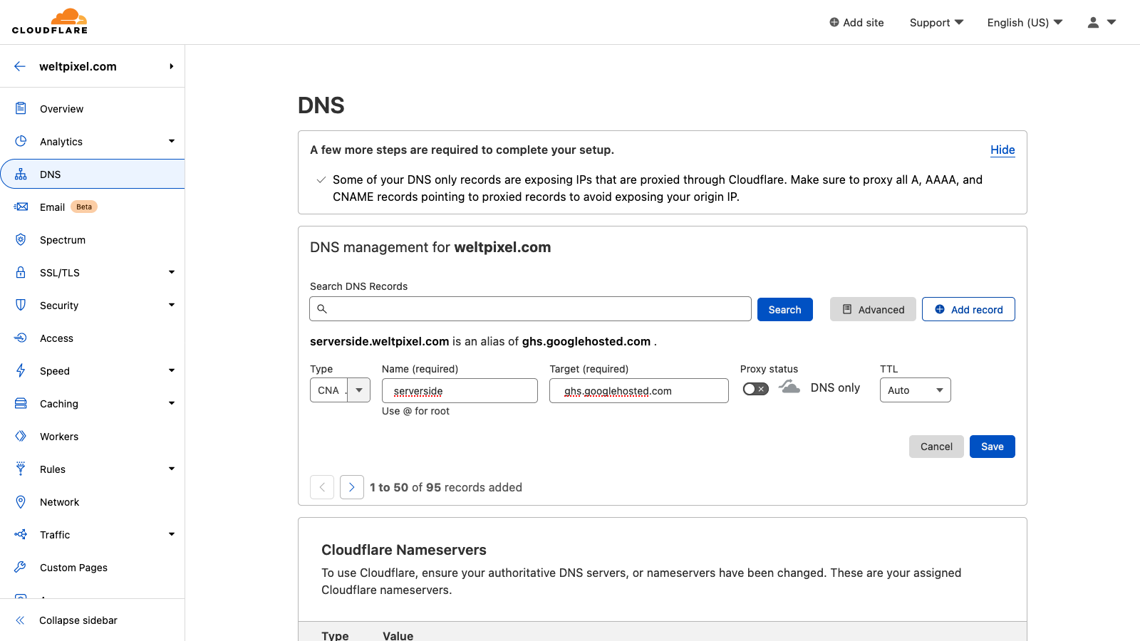 Cloudflare Save DNS Record