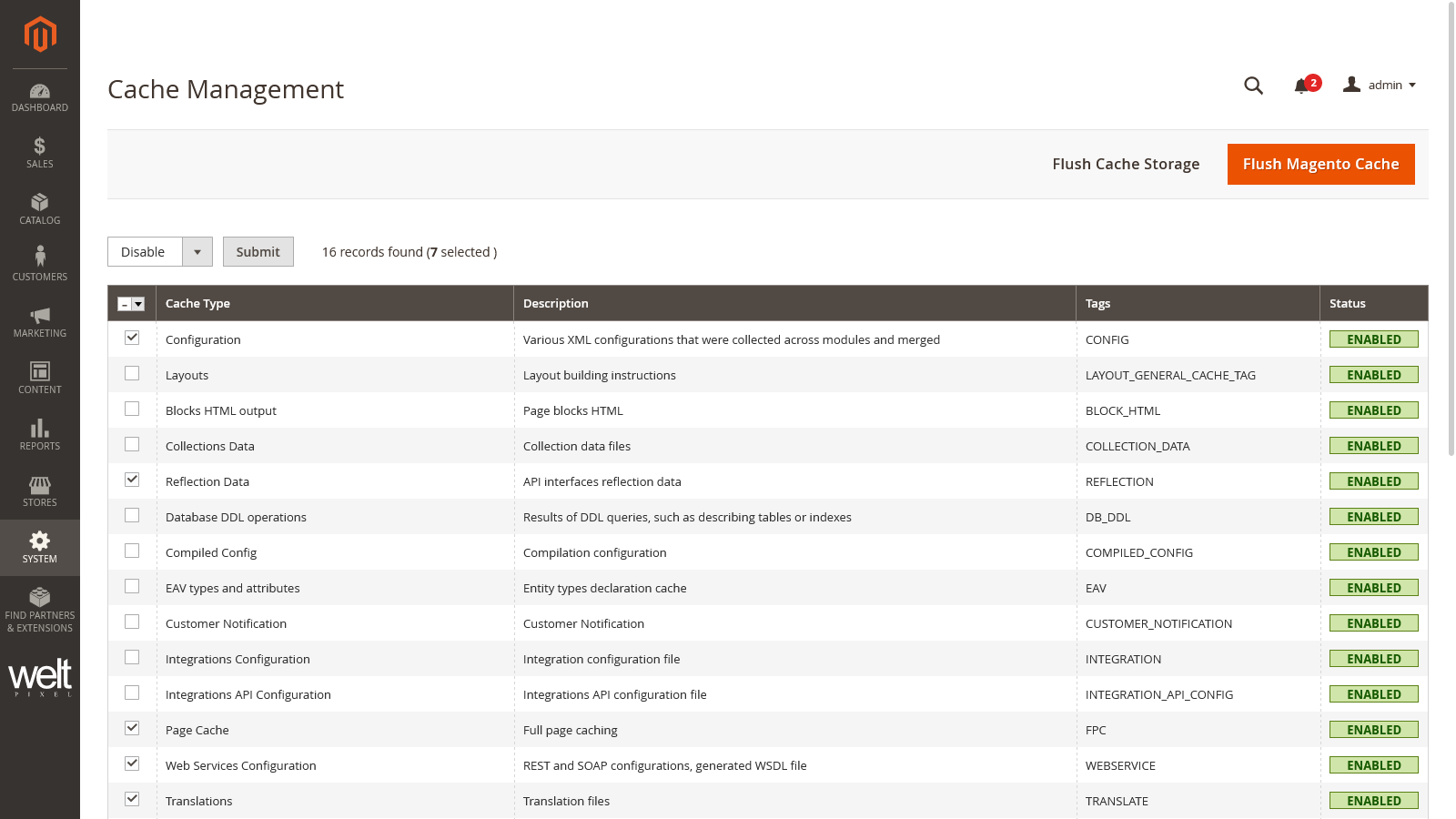 Disable Magento 2 Caches