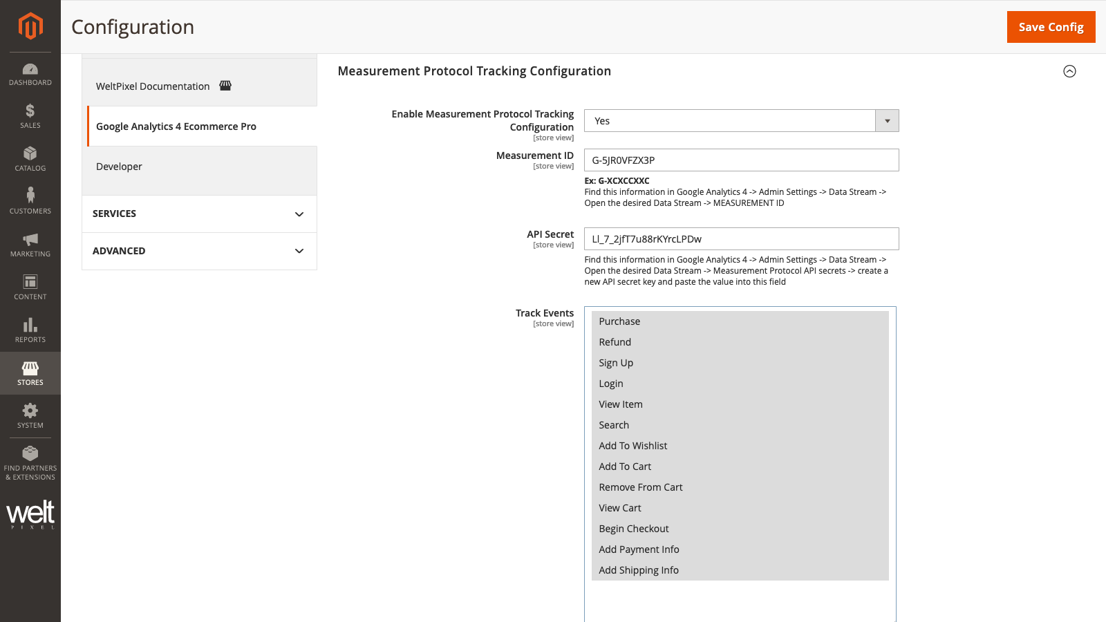Magento Admin Measurement Protocol Selected Events