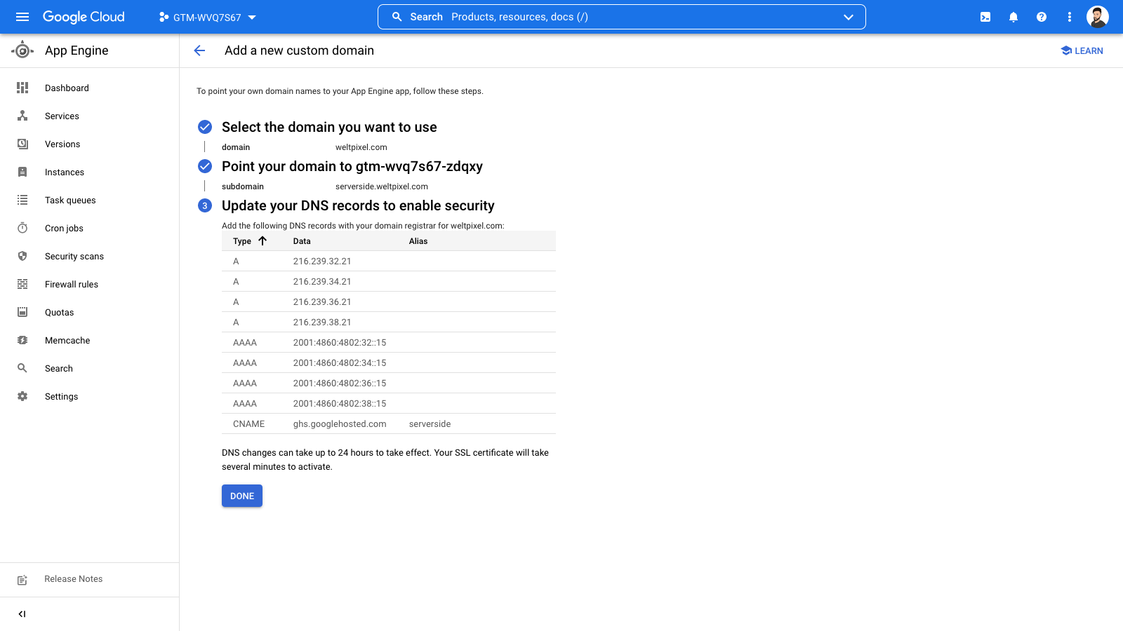 Google Cloud Platform DNS Records
