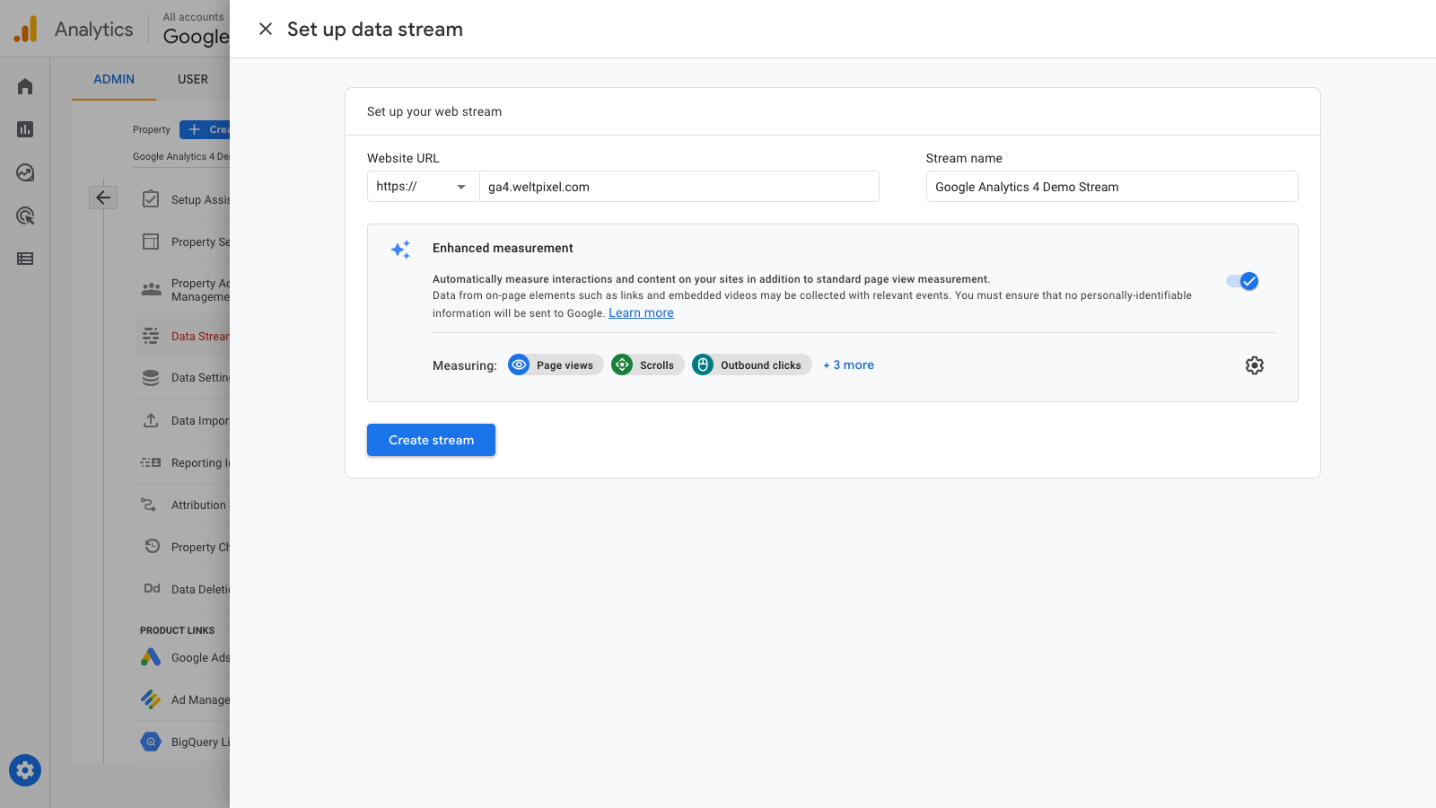 Google Analytics 4 Data Stream Configuration