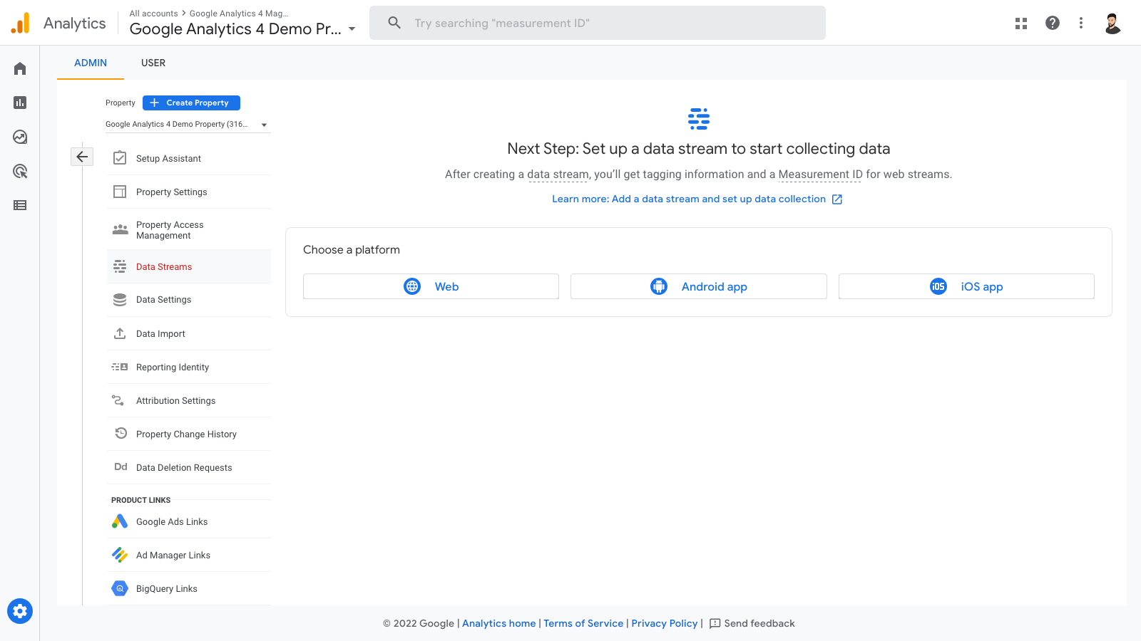 Google Analytics 4 Data Stream Selection