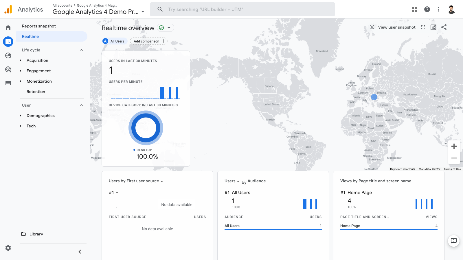 Google Analytics 4 Real Time Statistics