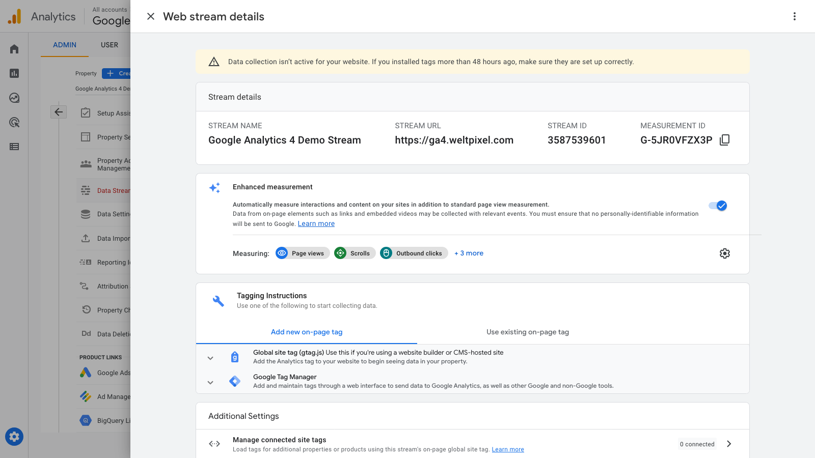 Google Analytics 4 Data Stream Details