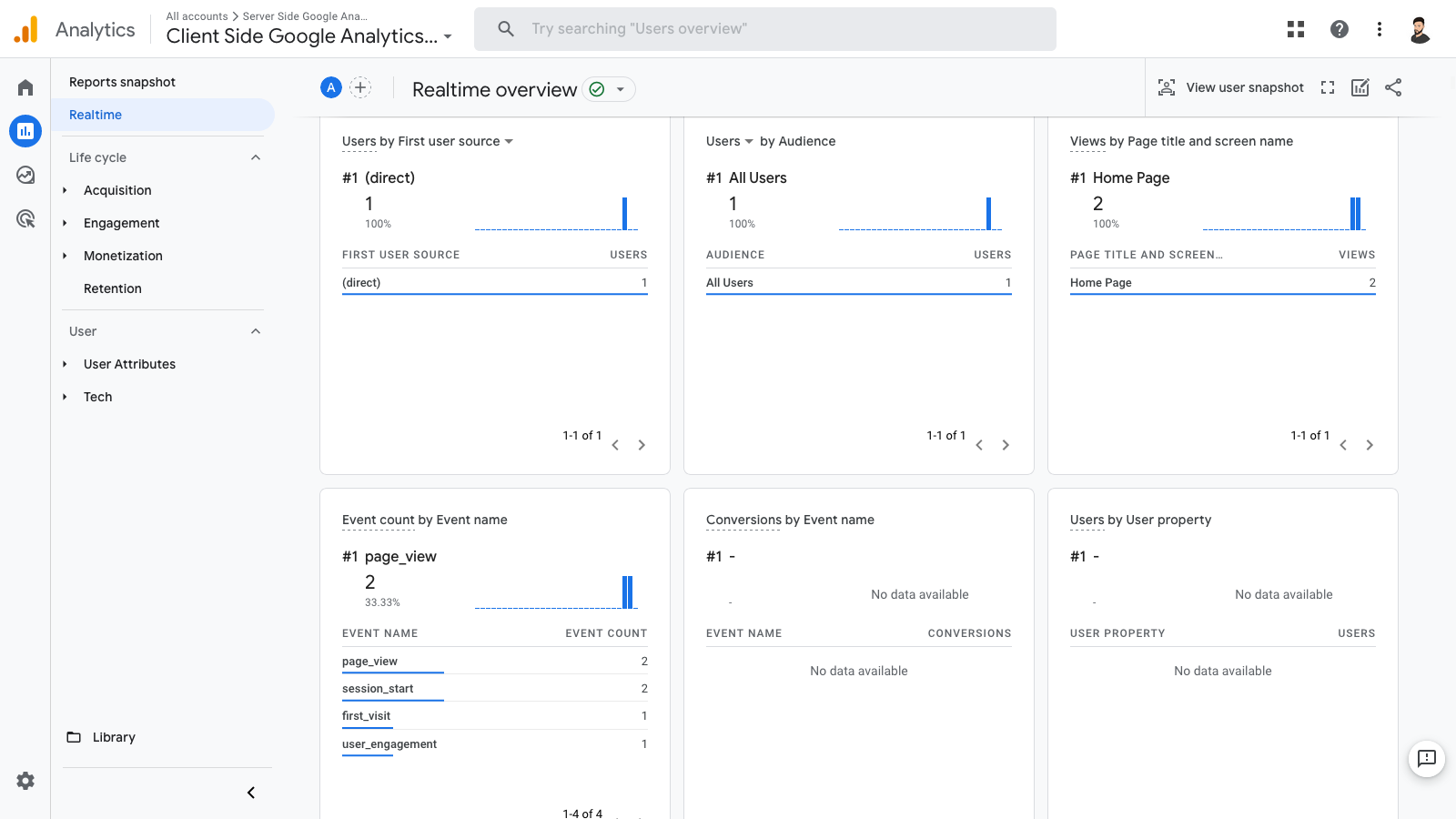 Google Analytics Realtime Event Count