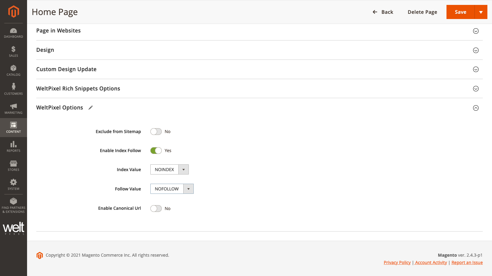 WeltPixel XML Sitemap for Magento 2 - Index, Follow