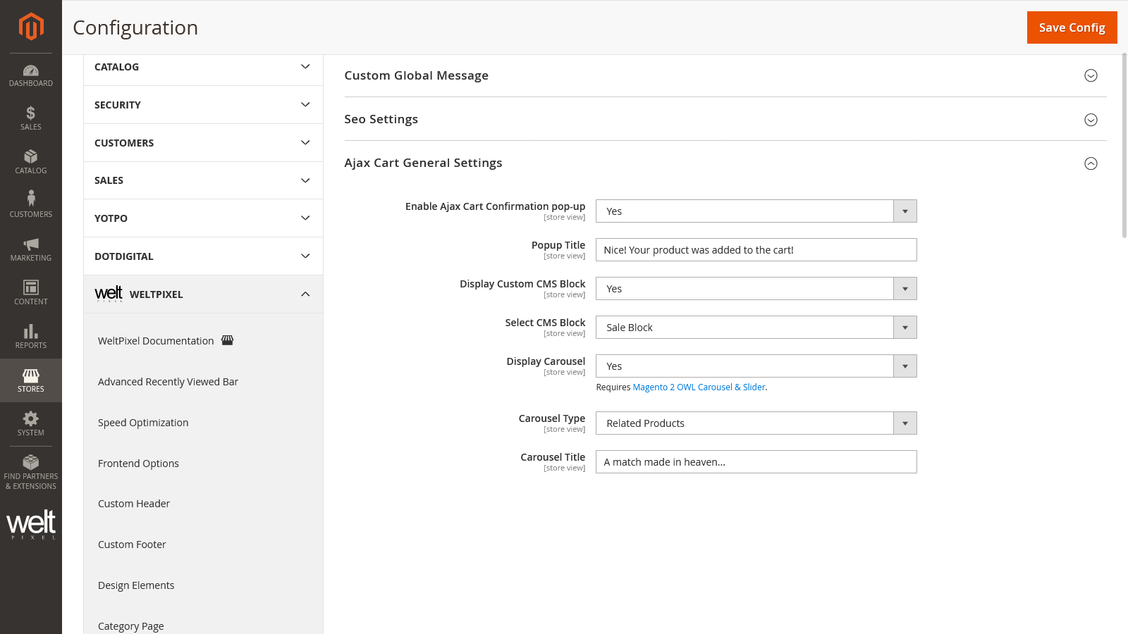 Pop-Up Configuration Settings