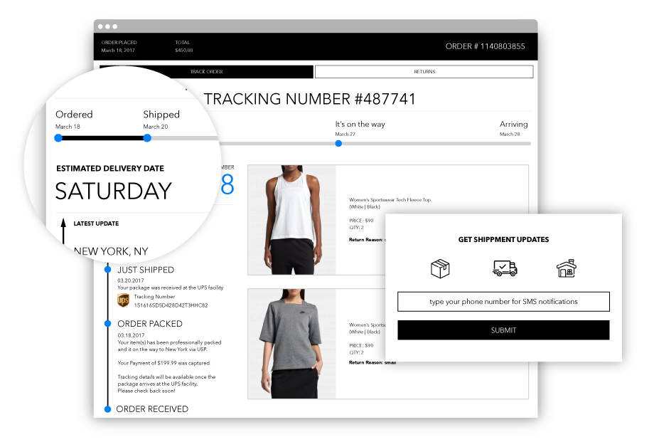 Magento 2 Order Tracking and SMS Notification tracking page example.