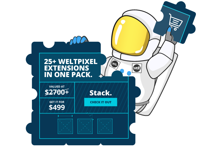 WeltPixel Cosmo illustration for the Magento 2 Extensions page.