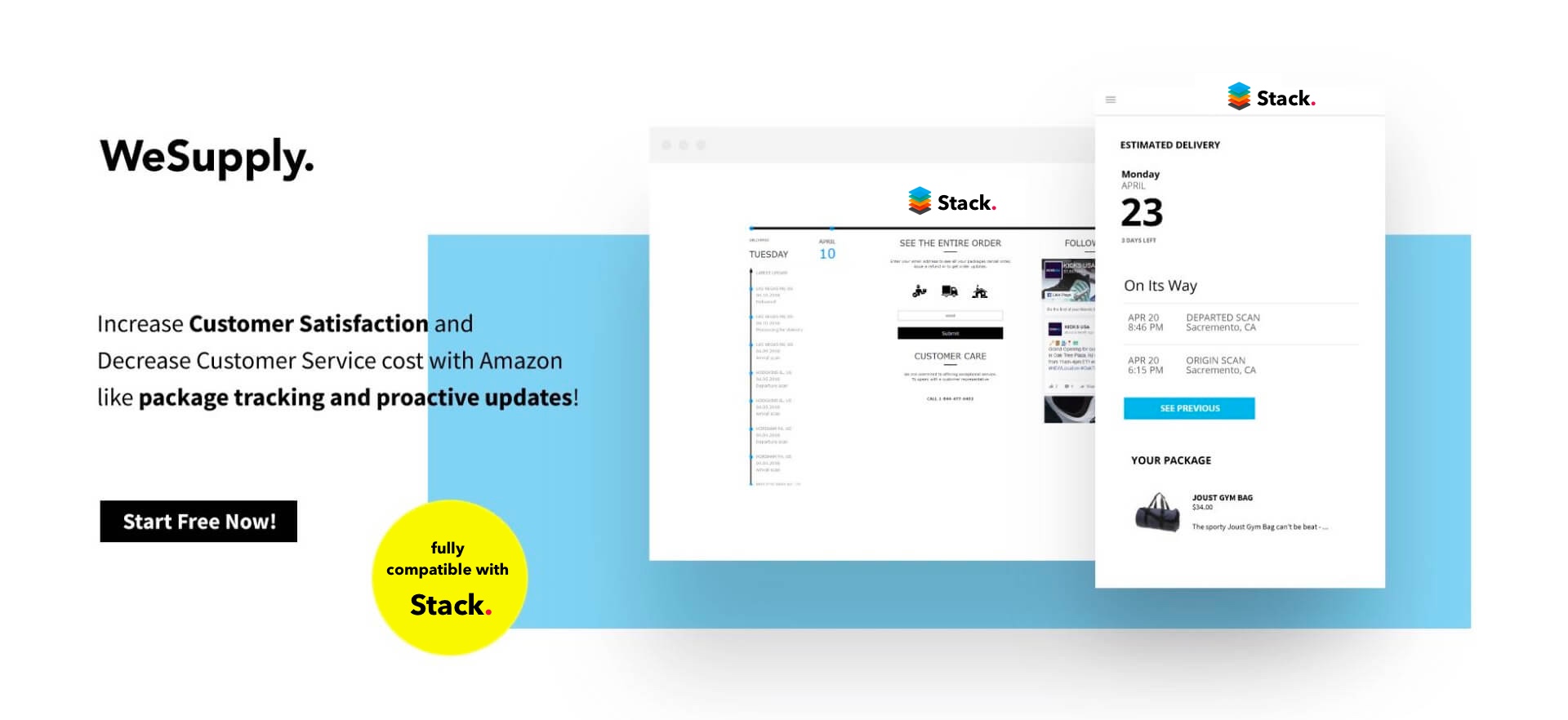 Stack. Framework and Extension Pack page Magneto Order Tracking and SMS Notifications pitch.